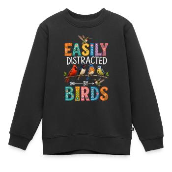 Facilement distrait par les oiseaux - Sweat Premium enfant bio - noir - Devant - AI Model Kid Female (0cm)