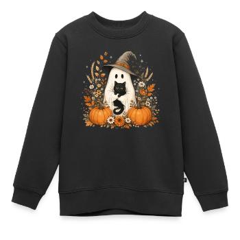Halloween, Fantôme, Chat Noir - Sweat Premium enfant bio - noir - Devant - AI Model Kid Female (0cm)