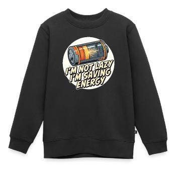 Ich spare Energie – Batteriespruch - Kinder Premium Organic Sweatshirt - Schwarz - Vorne - AI Model Kid Female (0cm)