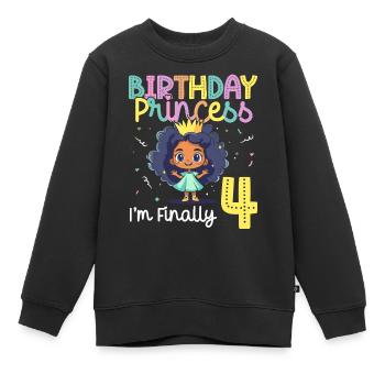 Fille noire pour son 4e anniversaire, Princesse - Sweat Premium enfant bio - noir - Devant - AI Model Kid Female (0cm)