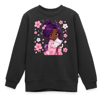 Fille noire japonaise - Sweat Premium enfant bio - noir - Devant - AI Model Kid Female (0cm)