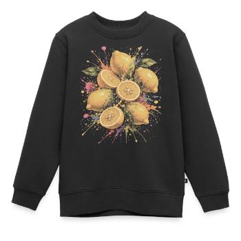 Zitronengelbe Zitrus-Mehrfarbige Spritzkunst - Kinder Premium Organic Sweatshirt - Schwarz - Vorne - AI Model Kid Female (0cm)