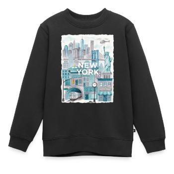 New York City Watercolor Skyline - Kids Premium Organic Sweatshirt - black - Front - AI Model Kid Female (0cm)