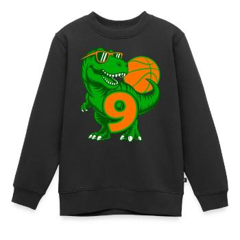 DINOSAURIER 9 JAHRE BASKETBALL 9. GEBURTSTAG - Kinder Premium Organic Sweatshirt - Schwarz - Vorne - AI Model Kid Female (0cm)