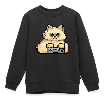 Perserkatze Negan beim Gaming in Pixelart - Kinder Premium Organic Sweatshirt - Schwarz - Vorne - AI Model Kid Female (0cm)