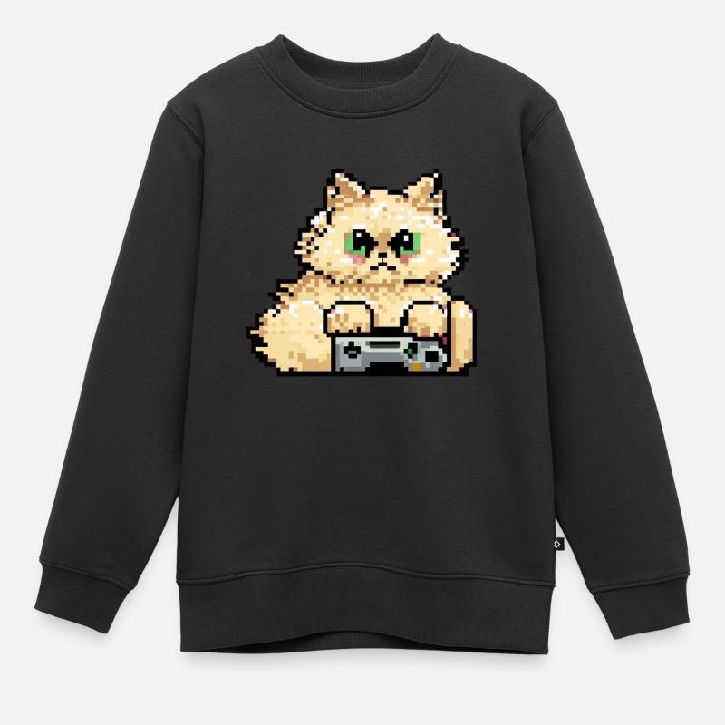 Le chat persan Negan jouant dans le pixel art - Sweat Premium enfant bio - noir