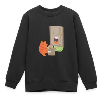 Ginger Cat - Livraison - Sweat Premium enfant bio - noir - Devant - AI Model Kid Female (0cm)