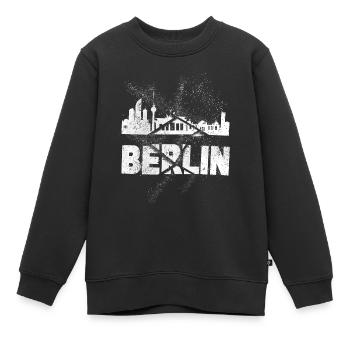 Berlin Germany City Skyline Font Grunge - Kids Premium Organic Sweatshirt - black - Front - AI Model Kid Female (0cm)