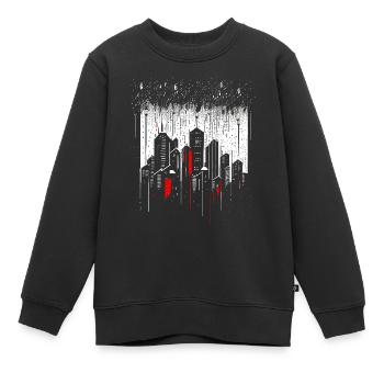 Gratte-ciel de métropole minimaliste sous la pluie - Sweat Premium enfant bio - noir - Devant - AI Model Kid Female (0cm)