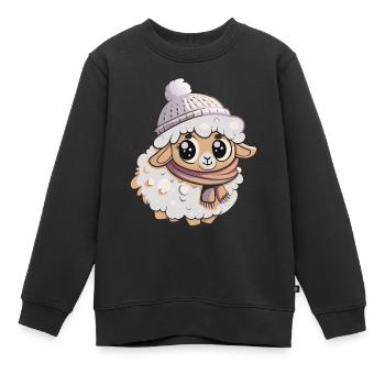 Cute sheep with scarf and bobble hat. - Kids Premium Organic Sweatshirt - black - Front - AI Model Kid Female (0cm)