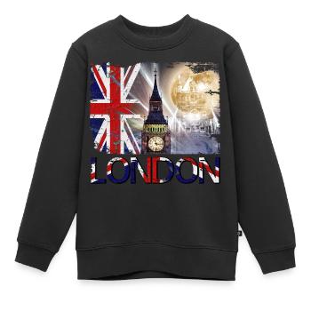 London England UK Flagge Big Ben Tower Bridge - Kinder Premium Organic Sweatshirt - Schwarz - Vorne - AI Model Kid Female (0cm)
