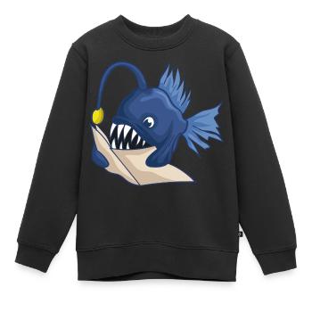 Tiefsee Anglerfisch Mit Buch - Kinder Premium Organic Sweatshirt - Schwarz - Vorne - AI Model Kid Female (0cm)