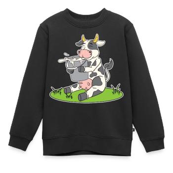 Lustige Kuh mit einem Eimer Milch süße Kuh Kühe - Kinder Premium Organic Sweatshirt - Schwarz - Vorne - AI Model Kid Female (0cm)