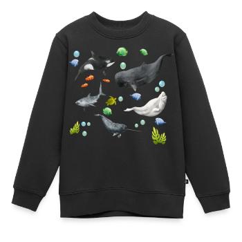 Baleines, poissons et océan, sports nautiques, animaux marins - Sweat Premium enfant bio - noir - Devant - AI Model Kid Female (0cm)