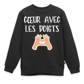 cœur avec les doigts - Sweat Premium enfant bio - noir - Devant - AI Model Kid Female (0cm)