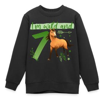 Spirit I'm wild and 7 Anniversaire Tenue Cadeau - Sweat Premium enfant bio - noir - Devant - AI Model Kid Female (0cm)