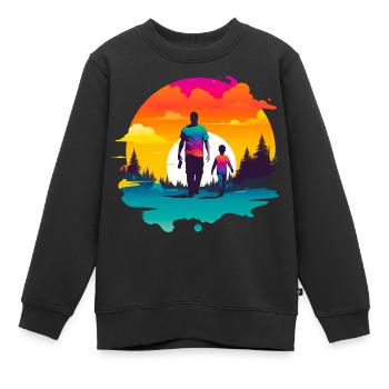 Père et fils devant le coucher du soleil - Sweat Premium enfant bio - noir - Devant - AI Model Kid Female (0cm)