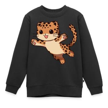 Léopard volant - Sweat Premium enfant bio - noir - Devant - AI Model Kid Female (0cm)