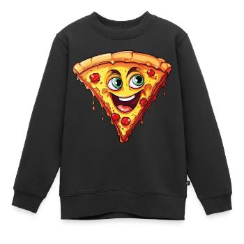 Pizza Pizza Tranche Visage Rires Pizzeria Drôle - Sweat Premium enfant bio - noir - Devant - AI Model Kid Female (0cm)