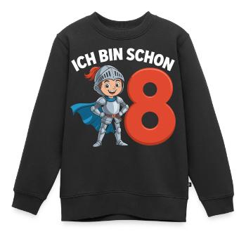 8e anniversaire Jeune Chevalier 8 ans - Sweat Premium enfant bio - noir - Devant - AI Model Kid Female (0cm)