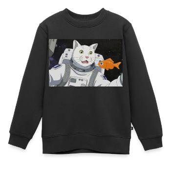WELTRAUM KATZE - Kinder Premium Organic Sweatshirt - Schwarz - Vorne - AI Model Kid Female (0cm)