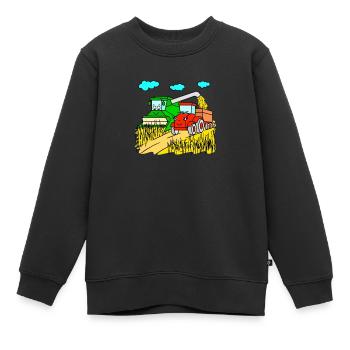 Moissonneuse batteuse et tracteur à la récolte - Sweat Premium enfant bio - noir - Devant - AI Model Kid Female (0cm)