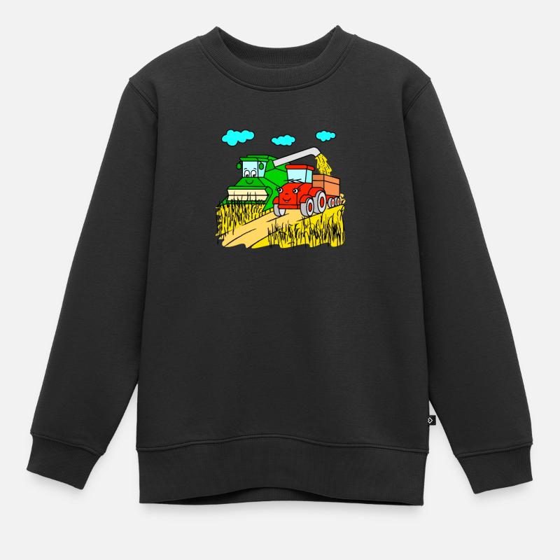 Moissonneuse batteuse et tracteur à la récolte - Sweat Premium enfant bio - noir
