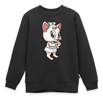 Lustige Krankenschwester Katze Arzt Medicin - Kinder Premium Organic Sweatshirt - Schwarz - Vorne - AI Model Kid Female (0cm)