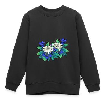 Montagnes Tirol Edelweiss gentiane nature flore plantes - Sweat Premium enfant bio - noir - Devant - AI Model Kid Female (0cm)