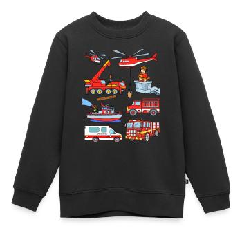 Pompiers véhicules pompier enfants - Sweat Premium enfant bio - noir - Devant - AI Model Kid Female (0cm)