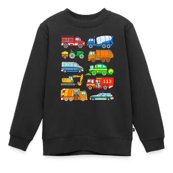 Véhicules pompiers tracteur Pelle ordures ménagères - Sweat Premium enfant bio - noir - Devant - AI Model Kid Female (0cm)