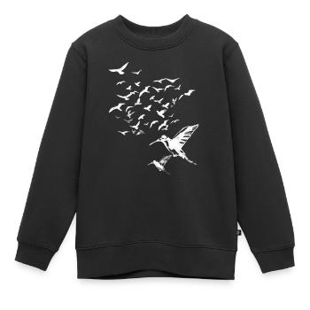 volée d'oiseaux, oiseaux, mouettes, blanc, troupeau, oiseau - Sweat Premium enfant bio - noir - Devant - AI Model Kid Female (0cm)