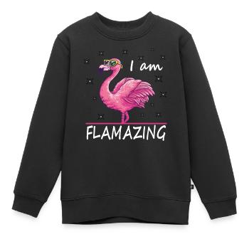 Lustiger Flamingo ich bin Flamazing - Kinder Premium Organic Sweatshirt - Schwarz - Vorne - AI Model Kid Female (0cm)