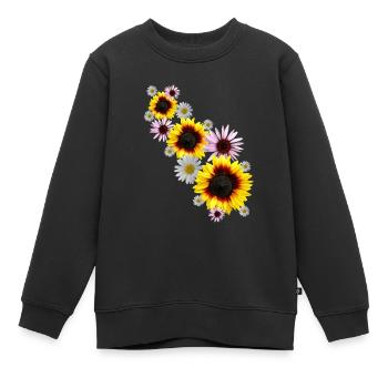 Blumenranke mit Sonnenblumen, Margeriten, Blumen - Kinder Premium Organic Sweatshirt - Schwarz - Vorne - AI Model Kid Female (0cm)
