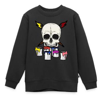 Totenkopf Künstler Maler Berufe Job Pinsel - Kinder Premium Organic Sweatshirt - Schwarz - Vorne - AI Model Kid Female (0cm)