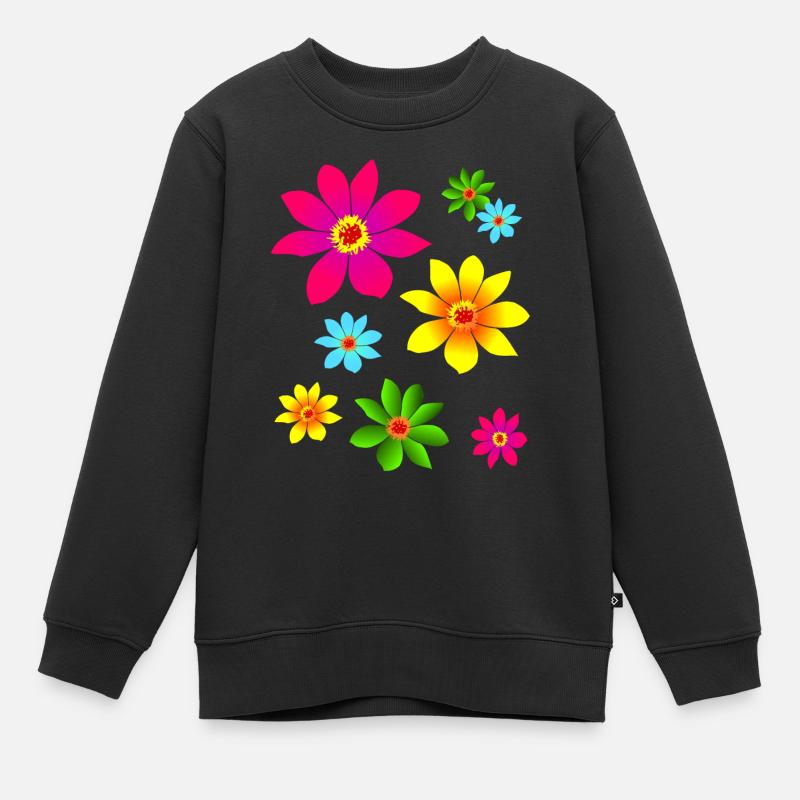 fleurs colorées, colorées, épanouies, fleurs, fleuries - Sweat Premium enfant bio - noir