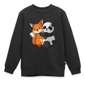 Süßer Fuchs und Pandabär schmusen kämpfend lustig - Kinder Premium Organic Sweatshirt - Schwarz - Vorne - AI Model Kid Female (0cm)