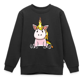 Feurig Feuer Flamme Hitze Einhorn Fantasy - Kinder Premium Organic Sweatshirt - Schwarz - Vorne - AI Model Kid Female (0cm)