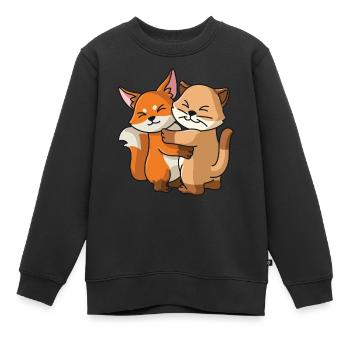 Cat with fox love sweet cute animals - Kids Premium Organic Sweatshirt - black - Front - AI Model Kid Female (0cm)