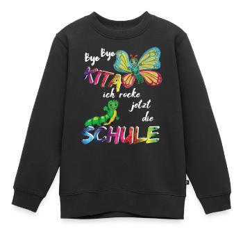 Schule, bye bye Kindergarten Schmetterling & Raupe - Kinder Premium Organic Sweatshirt - Schwarz - Vorne - AI Model Kid Female (0cm)