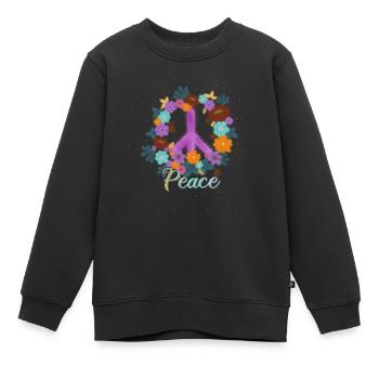 Peace Hippies Woodstock Retro - Kinder Premium Organic Sweatshirt - Schwarz - Vorne - AI Model Kid Female (0cm)
