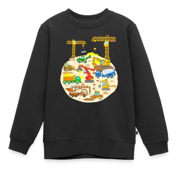 Construction de grue Camion Bulldozer Chantier - Sweat Premium enfant bio - noir - Devant - AI Model Kid Female (0cm)