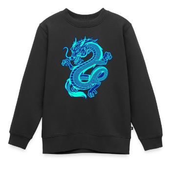 Elektrischer, blauer orientalischer Drache - Kinder Premium Organic Sweatshirt - Schwarz - Vorne - AI Model Kid Female (0cm)