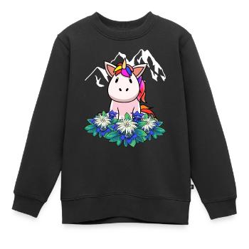 Licorne gentiane Edelweiss Alpes Suisse Autriche - Sweat Premium enfant bio - noir - Devant - AI Model Kid Female (0cm)