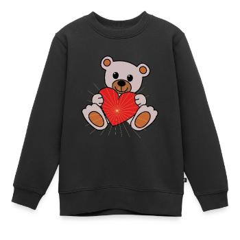 Kuschel Schmuse Bär Herz Liebe Valentin herzlich - Kinder Premium Organic Sweatshirt - Schwarz - Vorne - AI Model Kid Female (0cm)