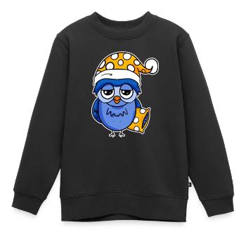 Le lève-tôt Hibou Dormir - Sweat Premium enfant bio - noir - Devant - AI Model Kid Female (0cm)