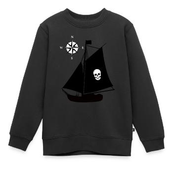 Bateau pirate Skull Compass Windrose Pirates - Sweat Premium enfant bio - noir - Devant - AI Model Kid Female (0cm)