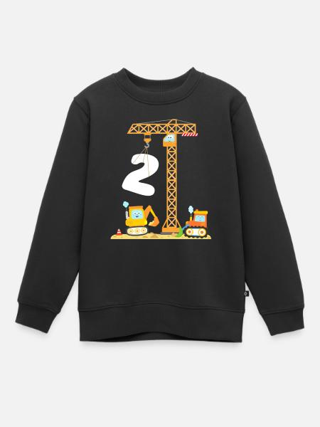 2 jaar verjaardag kraan bouwplaats jonge graafmachines - Kinder Premium sweater biologisch - zwart