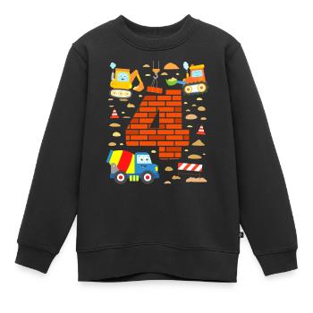 4th Birthday Excavator Vehicles Construction Site Truck Cars - Kids Premium Organic Sweatshirt - black - Front - AI Model Kid Female (0cm)