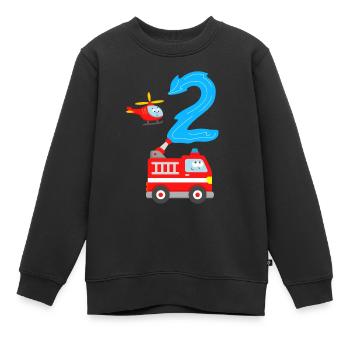 Camion de pompiers 2 ans - Sweat Premium enfant bio - noir - Devant - AI Model Kid Female (0cm)